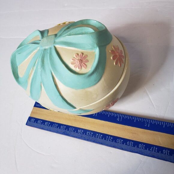 Cute Vintage 80s Hand Painted Pastel Blue Ceramic Easter Egg Trinket Bowl - Picture 5 of 5